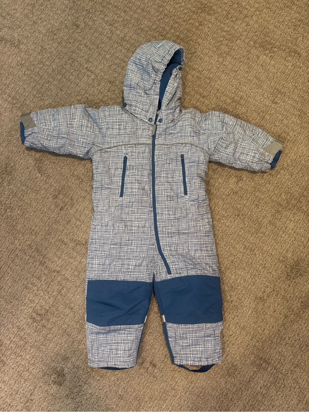 H&M Toddler Snowsuit 12-18M Blue Plaid One-Piece Winter Suit NEVER WORN EUC